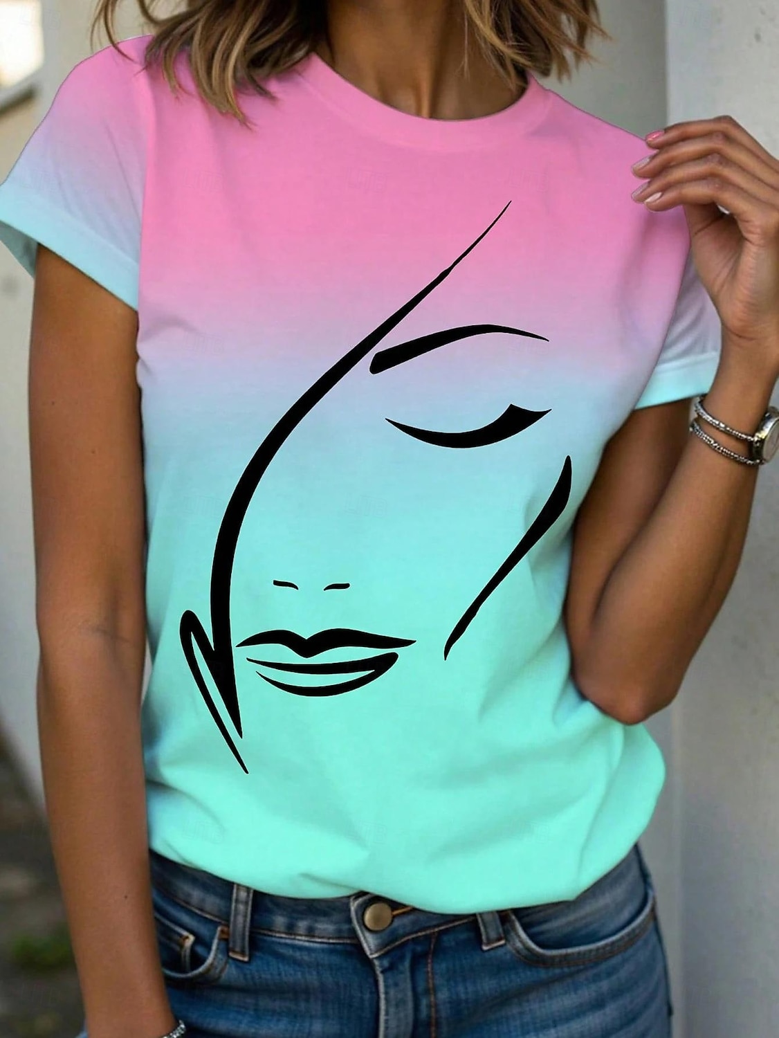Women's T Shirt Graphic Abstract Stylish Casual Short Sleeve Round Neck Regular Tops Daily Weekend Print Pink Blue Purple Green Summer Spring 2025 - $19.99 –P3