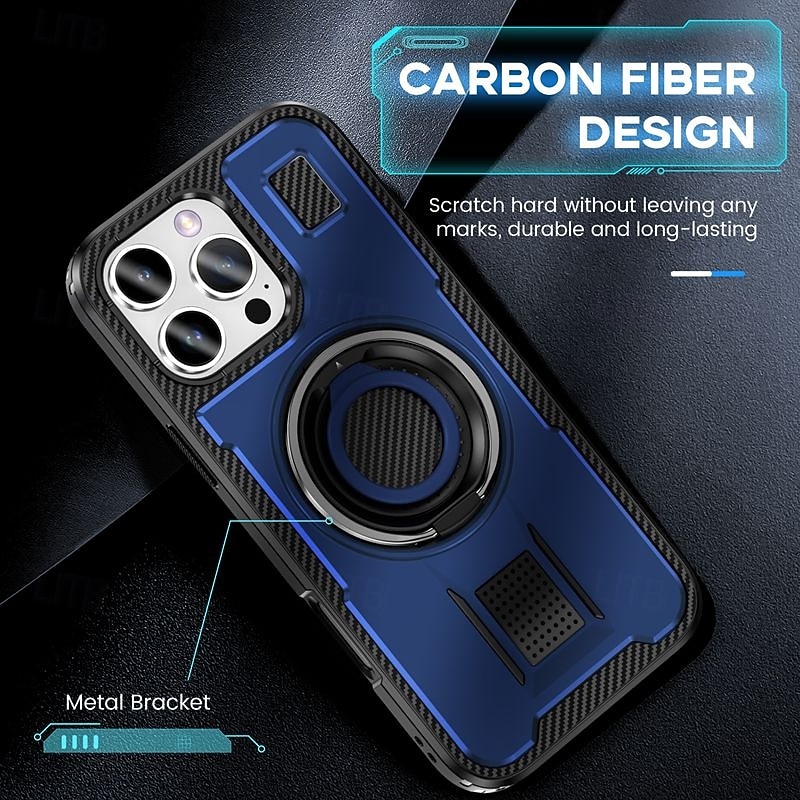 Phone Case For iPhone 16 15 14 Pro Max Plus 13 12 Pro Max Back Cover Ring Holder Shockproof Retro TPU PC 2025 - $9.99 –P12