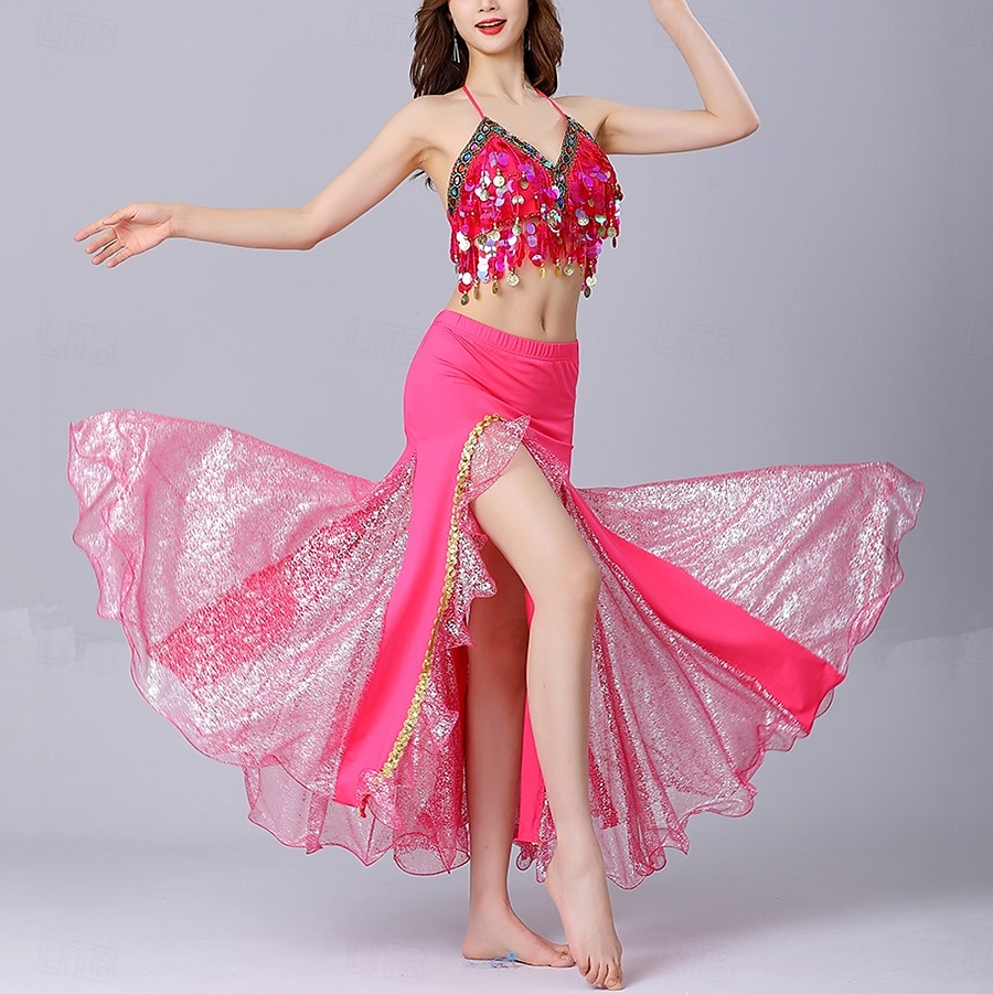 Belly Dance Skirts Gold Coin Pure Color Splicing Women's Performance Training Sleeveless High Polyester 2026 - $73.99 –P2