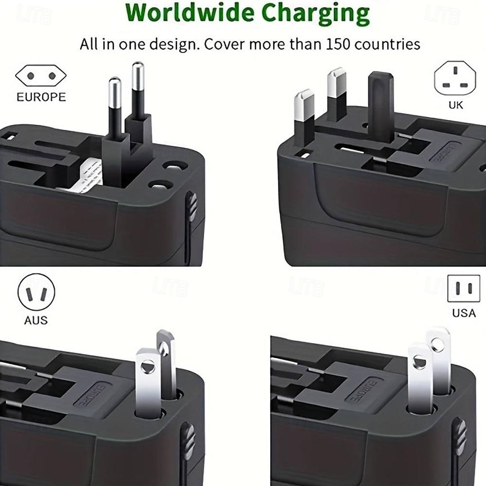2025年 ユニバーサルトラベルアダプター マルチピンプラグ デュアルUSBポート 電源コンセント 充電器コンバータ EU 米国 UK AU プラグ使用可能  コレクション – $22.99 –P2