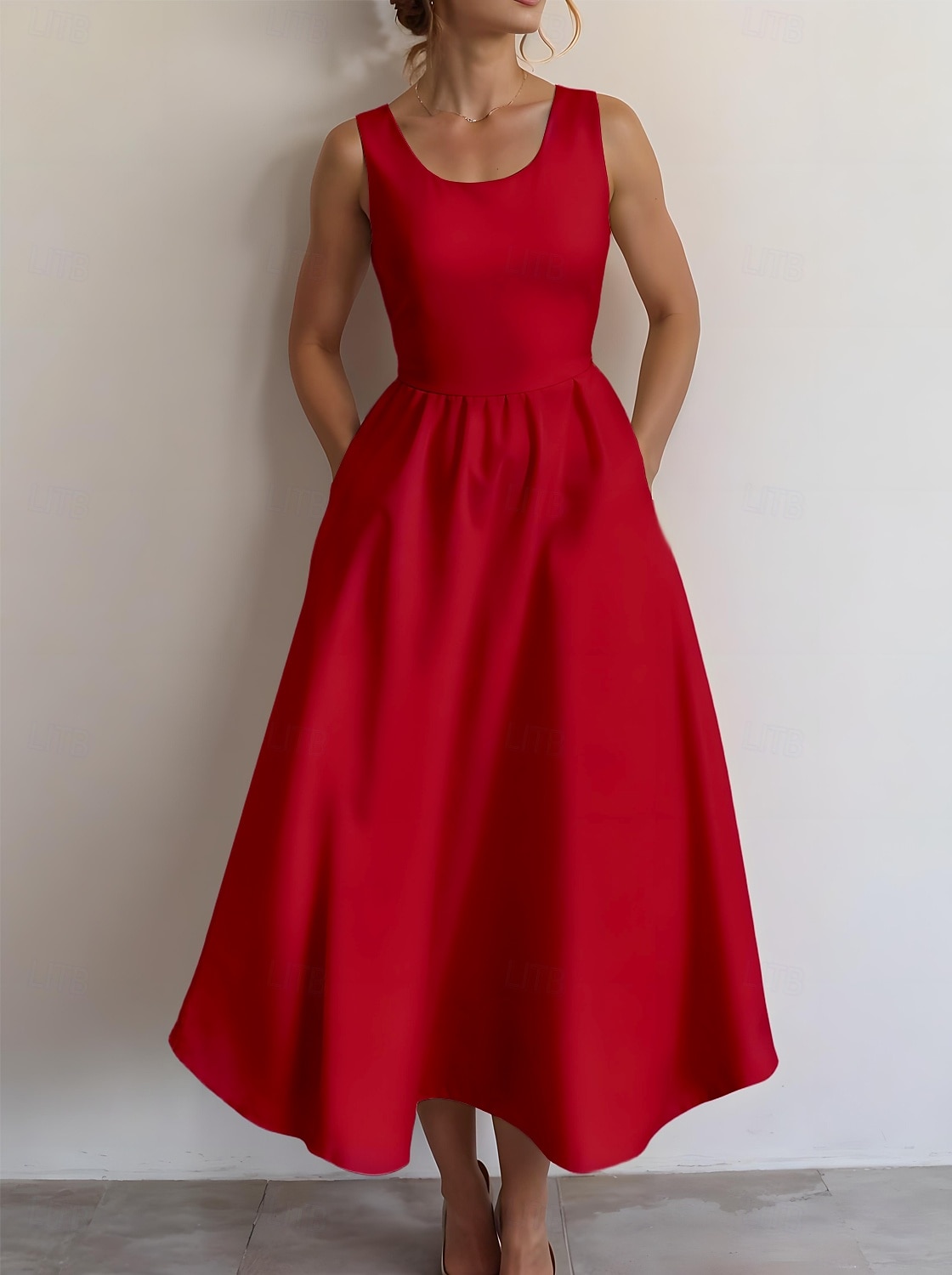 Femmes Robe Midi Robe d'Été Robe trapèze Robe à épaules dénudées Vacances Occasionnel Sortir Coupe régulière Couleur Unie Graphique Uni Sans manches Col en U Noir Blanche Vin Bleu Océan Été de 2025 ? $35.99 –P4