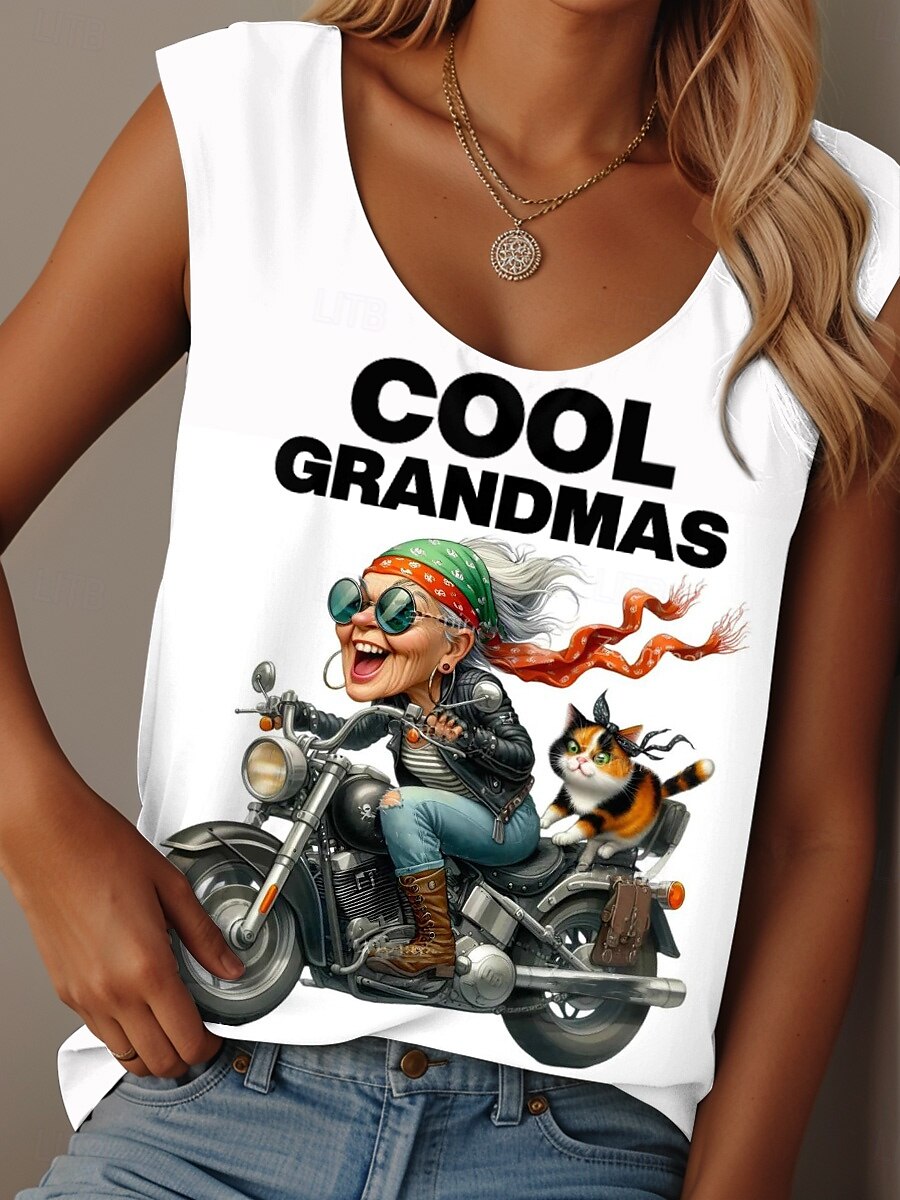 Dame Camisole Tank Top Grafisk Bokstaver Fritid Ermeløs Crew-hals Vanlige topper Daglig Trykt mønster Hvit Rosa Grønn Sommer Grandmas Motorcycle 2025 - $19.99 –P2