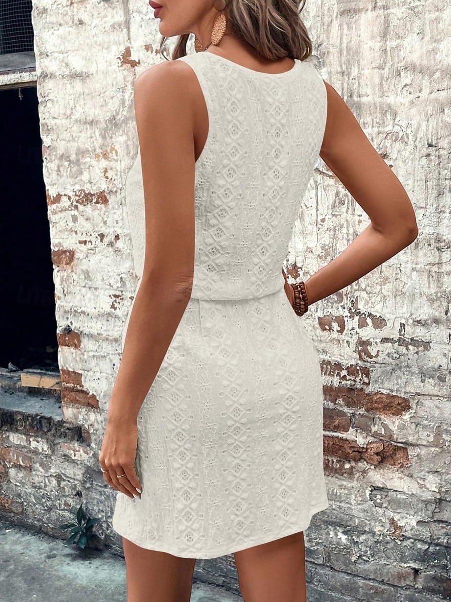 Damen Minikleid A Linie Kleid Sommerkleid Lässig Täglich Normale Passform Einfach Ärmellos U-Ausschnitt Blau Schwarz Weiß Königliches Blau Sommer Frühling 2026 - $32.99 –P7