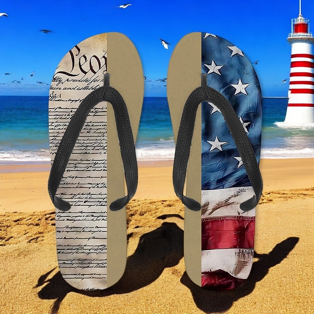 2026年 アメリカ合衆国250周年記念男性用アメリカ国旗ビーチサンダル - 愛国的な星条旗サンダル、夏、独立記念日＆ビーチウェア用  コレクション – $18.99 –P4