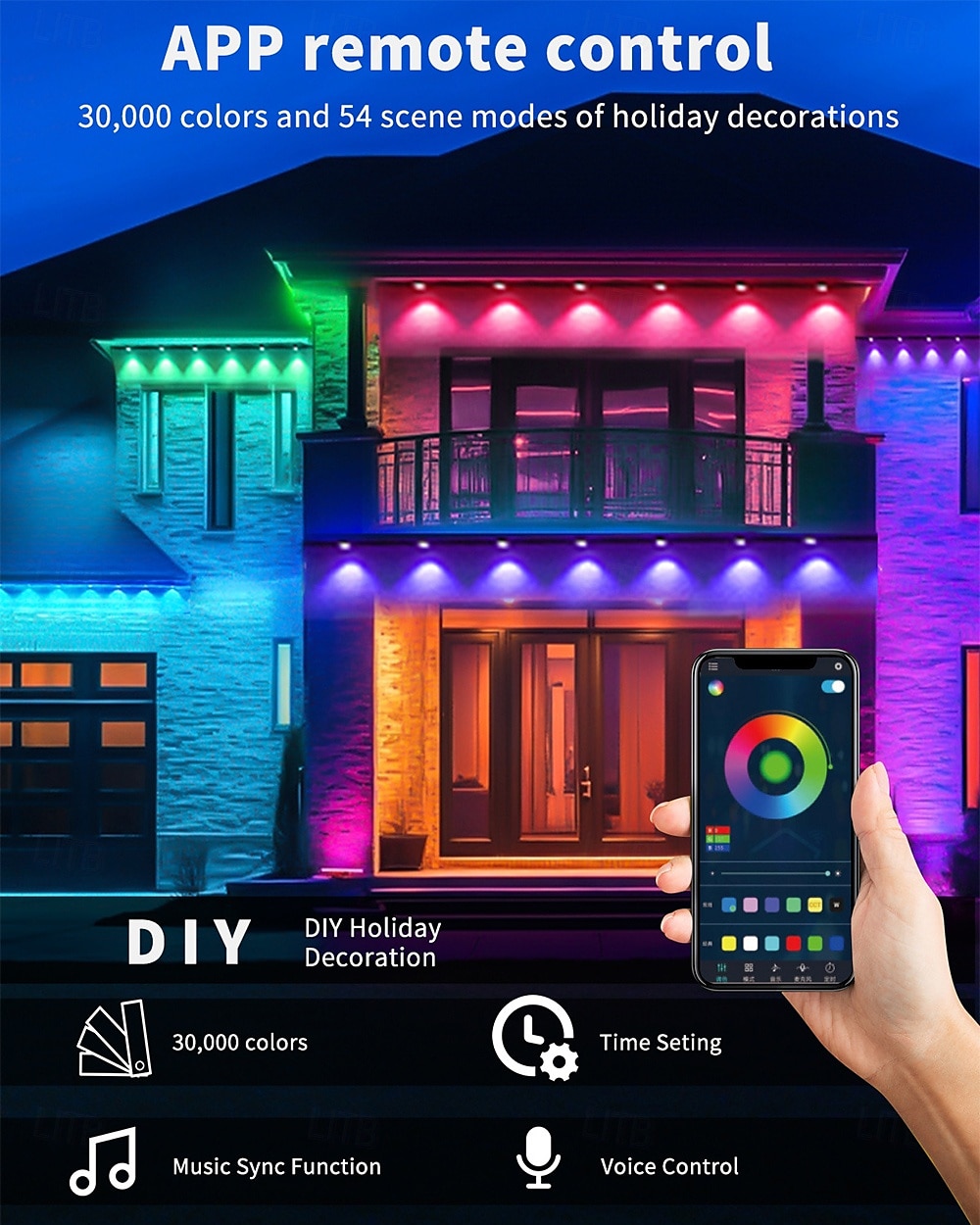 2025年 家のための恒久的な屋外ライト RGB 15m/10m LED ストリングライト 防水 スマート LED 軒先ライト アプリ付き &リモコンクリスマスパーティー、毎日のハロウィーン、すべての休日の装飾、家の屋根と庭の照明 コレクション – $67.99 –P3