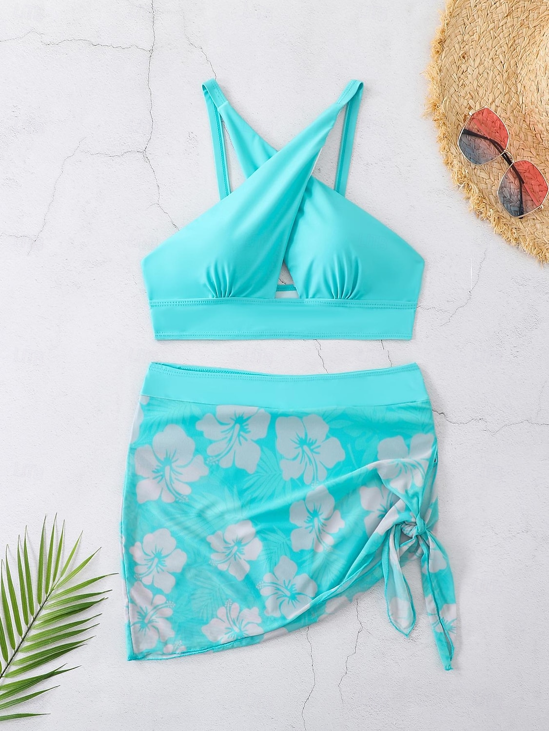 Női Fürdőruha Bikini 2 darab Merész Fürdőruha Push up Kötött Szabadság Tropikus Virágos Színes Kötőfék nyaka Ujjatlan Fürdőruhák 2025 - $24.99 –P7