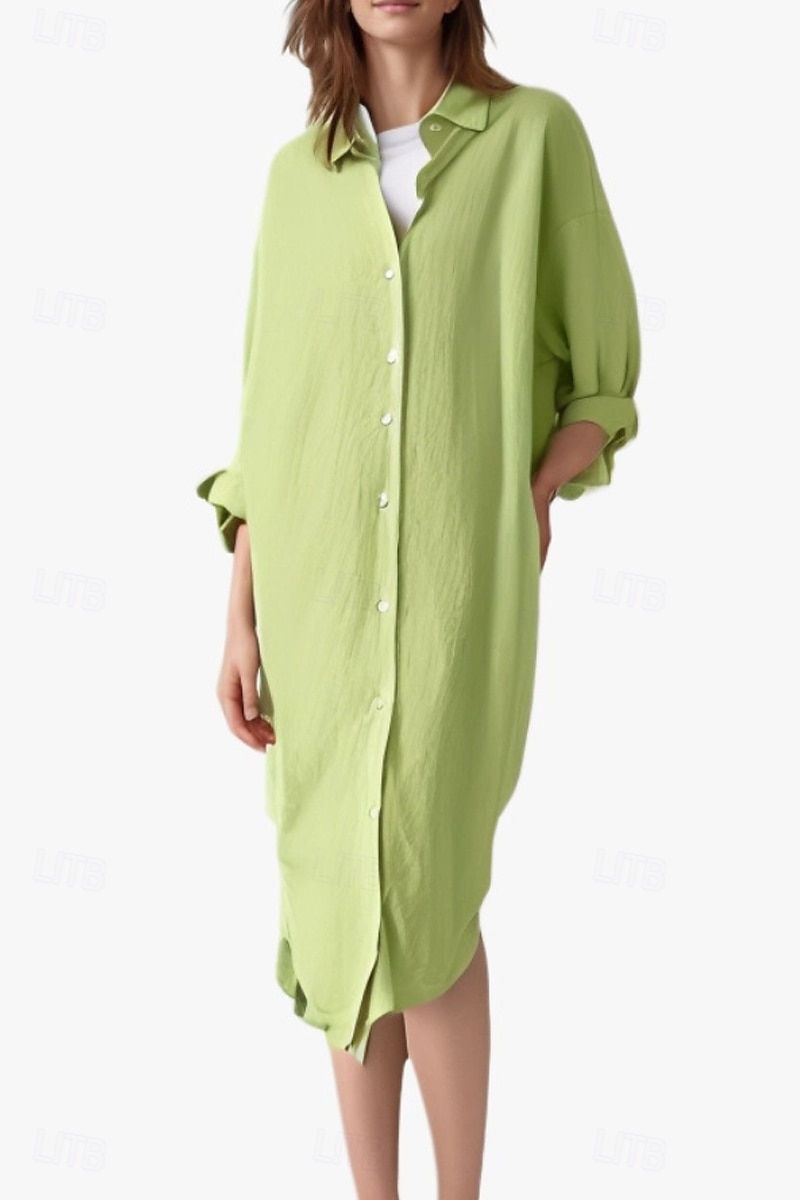 Per donna Abito Midi Abito Camicia Abito in cotone e lino Moda Essenziale Classico Vacanza Ferie Uscire Vestibilità regolare Semplice Manica Lunga Colletto a Camicia Nero Bianco Verde chiaro Rosa del 2025 a $26.99 –P17