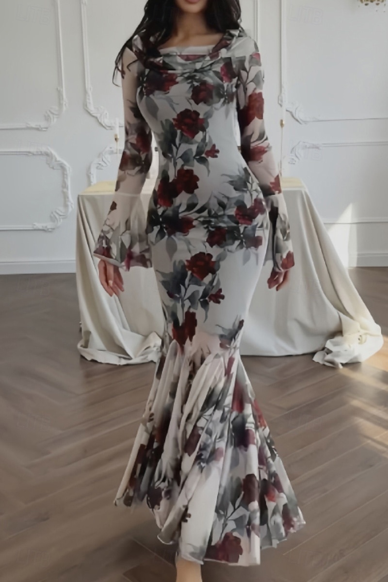 Femme robe longue Robe Fourreau Robe à fleurs Robe imprimée Mode Robe chic Extérieur Vacances Rendez-vous Standard Fleur manche longue Col Ras du Cou Rouge Rose Printemps de 2025 ? $28.99 –P1