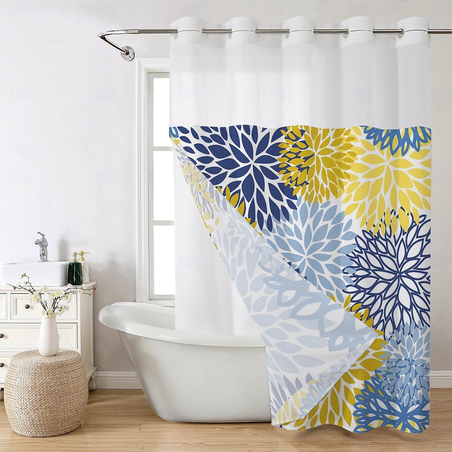 No Hook Leaves Pattern Shower Curtain 180cm*180cm(70"*70"), Double Layer Waterproof Bathtub Curtain with Snap-in Fabric Liner & Sheer Top Window for Bathroom Decor 2025 - $41.99 –P6
