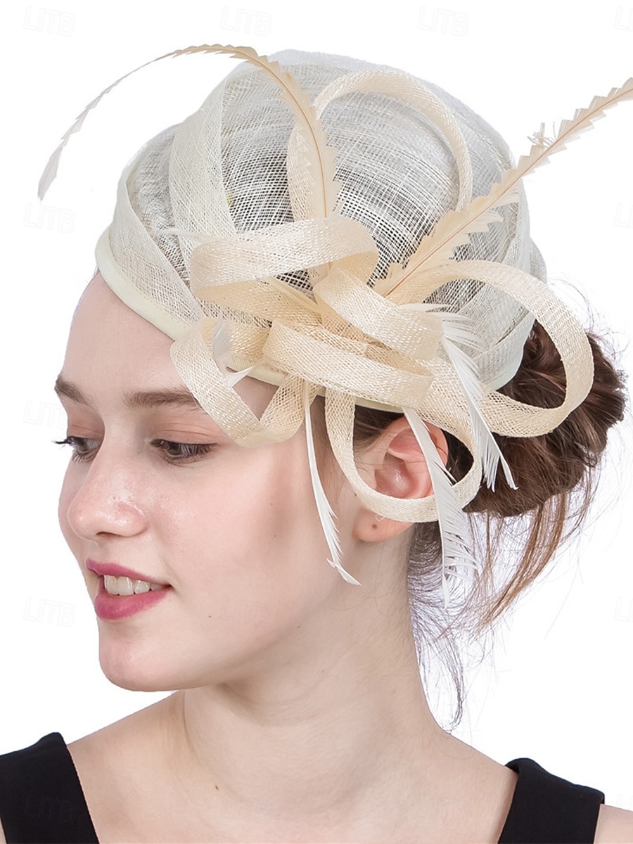 Coiffe Sinamay Chapeau Fedora Course de Chevaux ancien Mignon Avec Plume Casque Couvre-chef de 2025 ? $40.99 –P4