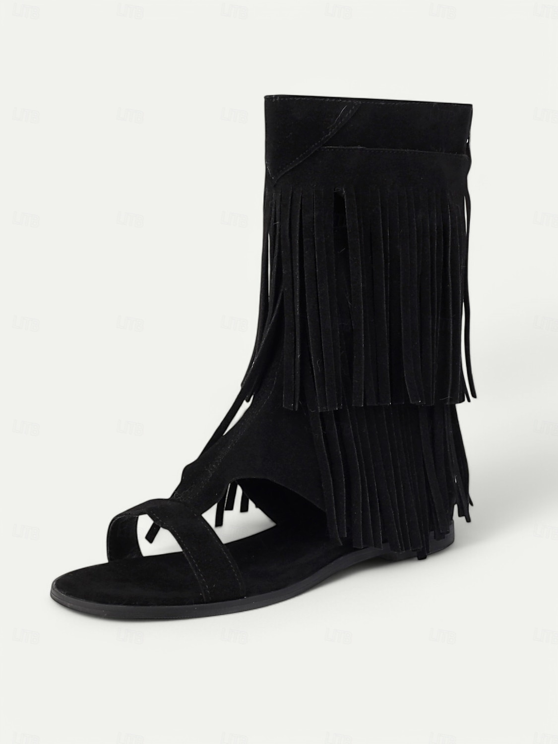 gladiatorsandaler med boho-fransar för kvinnor – platta sandaler med öppen tå och tofsdetaljer för sommarstrandkläder, festivaler och vardagliga outfits 2025 - $46.99 –P4