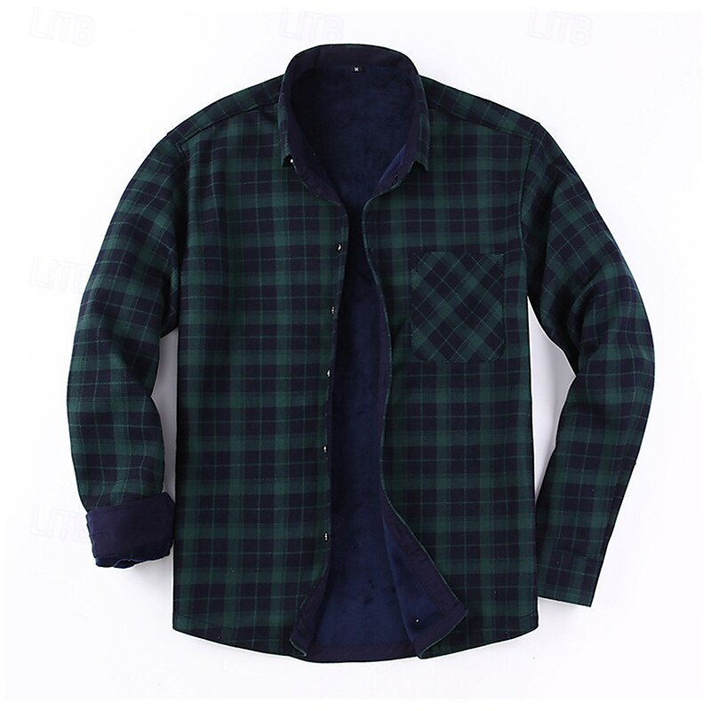 Men's Shirt Casual Shirt Beach Shirt Fleece Shirt Button Up Shirt Red Royal Blue Blue Orange Green Long Sleeve Plaid Lapel Vacation Hawaiian Pocket Clothing Apparel Polyester Fashion Casual 2025 - $28.99 –P7