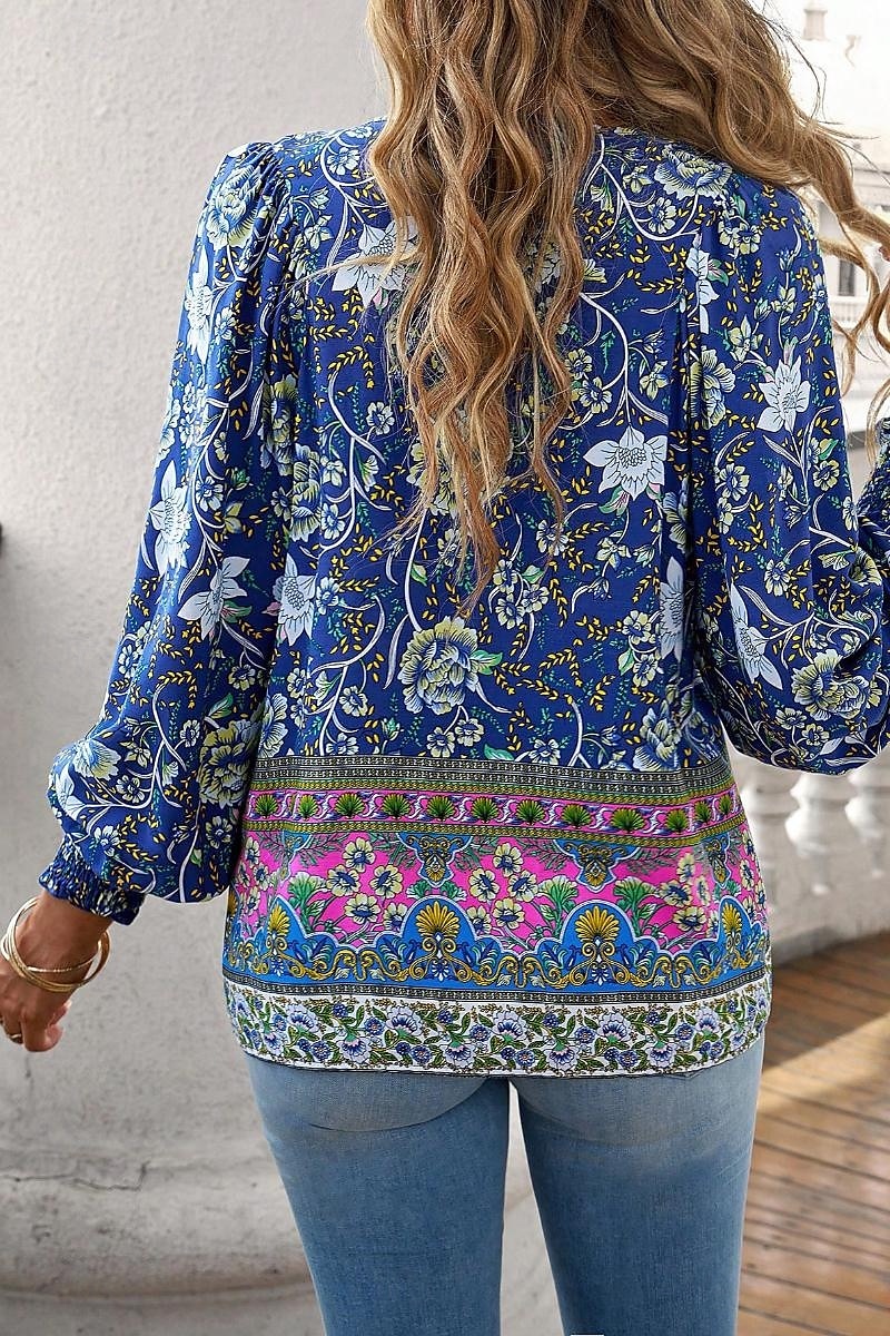 Dame Skjorte Bluse Blomsternål i krystall Daglig Stilfull Fritid Langermet V-hals Vanlige topper Daglig Ferie Trykt mønster Rosa Navyblå Blå Aprikos Vår 2025 - $29.99 –P6