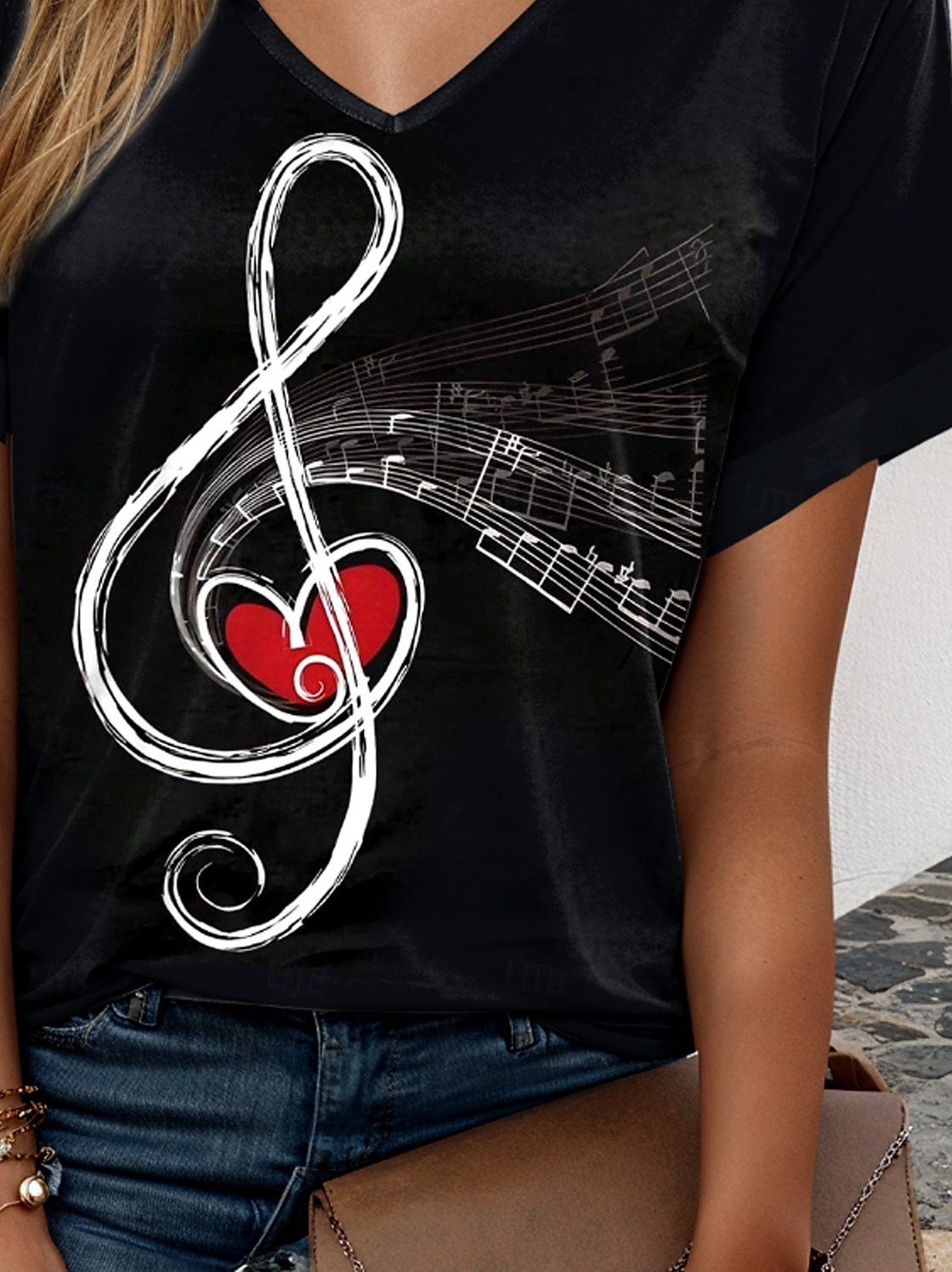 Music Festival Women's T Shirt Graphic Music Casual Short Sleeve V Neck Regular Tops Daily Weekend Vacation Wear Print Black Summer 2025 - $19.99 –P3