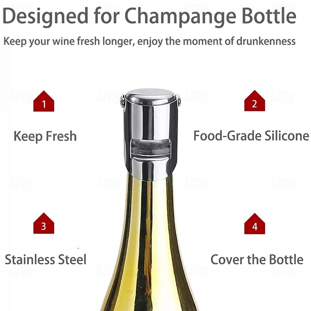 Stainless Steel Champagne Bottle Stopper Vacuum Sealed Sparkling Champagne Wine Bottle Saver Stopper Cap Bottle Opener Bar Tool Portable Stainless Latches Champagne Sparkling Wine Bottle Stopper 2026 - $9.99 –P4