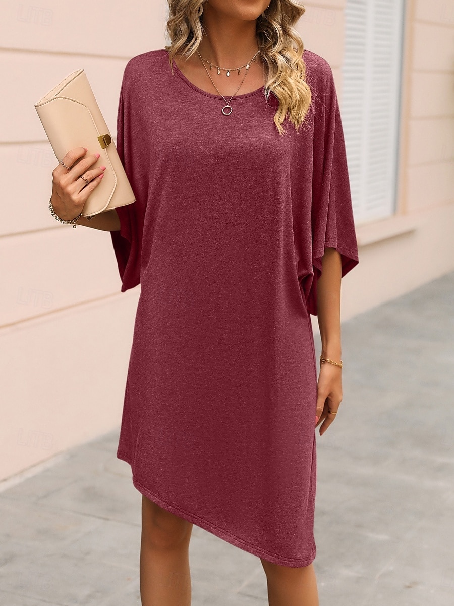 Kvinners Mini Kjole T Skjorte Kjole Tee Kjole Daglig Utendørs Helligdag Vanlig Passform Enfarget Halv Erme Crew Hals Svart Vinfarge Grå Sommer 2025 - $21.99 –P3