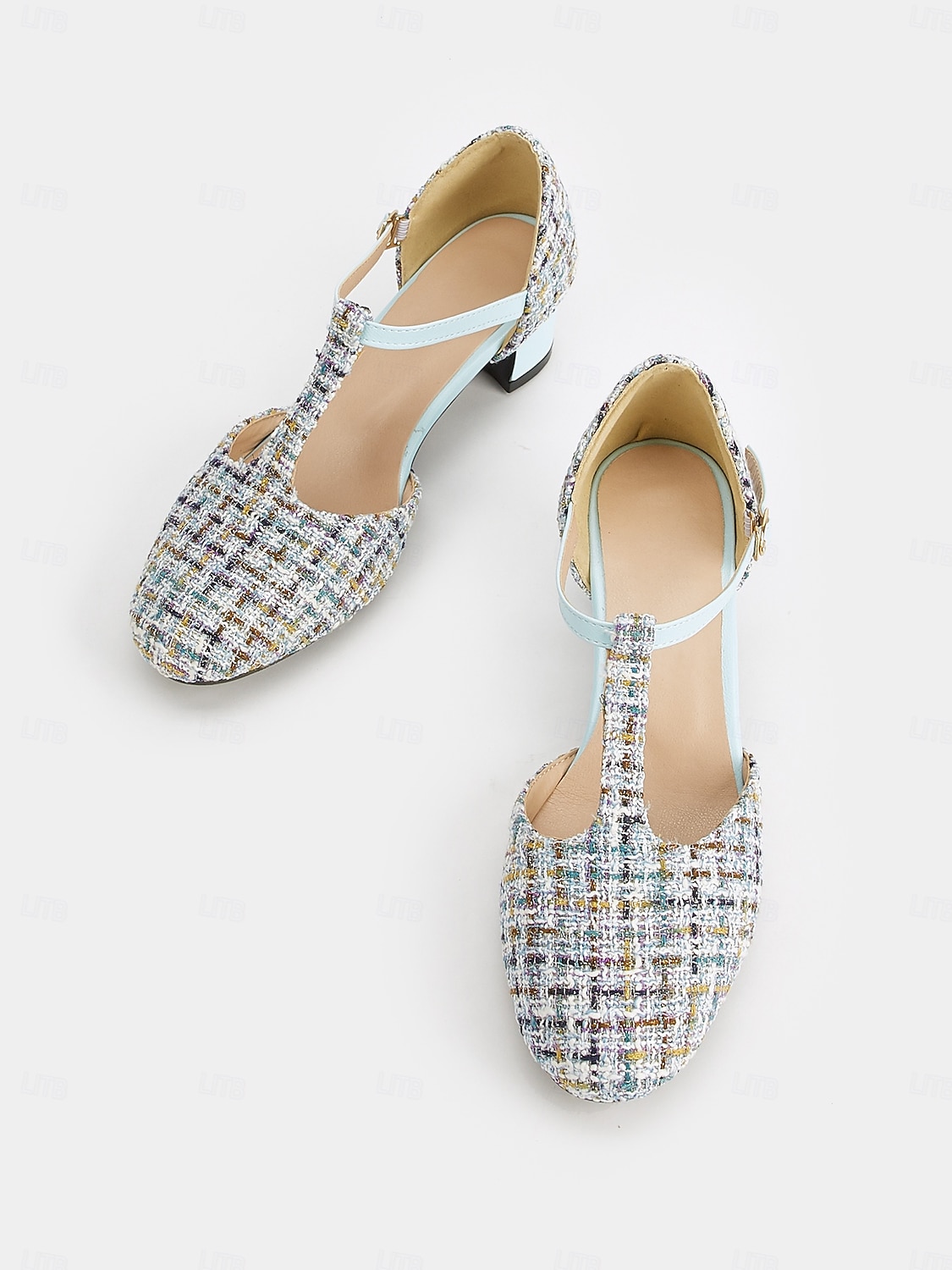 női 1950-es évekbeli tweed t-pántos mary jane sarkú cipő – vintage ihletésű, alacsony sarkú cipő elegáns irodai viselethez, esküvőkhöz és különleges alkalmakra 2025 - $42.99 –P1