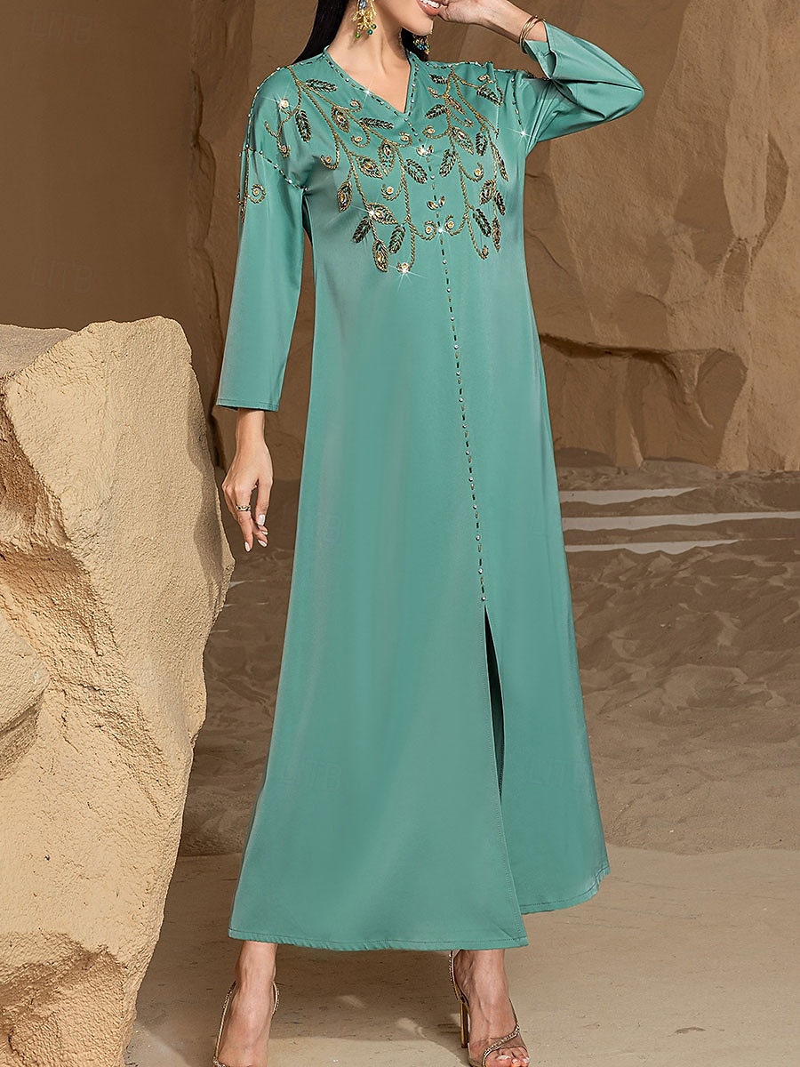 Kleid Brautmutterkleid Elegant Party Bateau-Ausschnitt Bodenlang Polyester Langarm mit Perlenstickerei 2025 2025 - $89.99 –P5