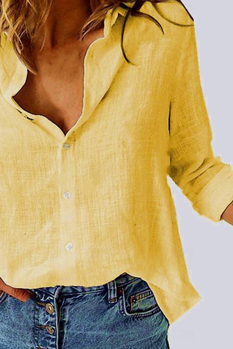 Femmes Chemise Chemises en coton et lin Boutonner Chemisier Uni Moderne Occasionnel manche longue Col de chemise Hauts Réguliers Quotidien Fête Sortir Boutons Noir Blanche Jaune Rose Claire Été de 2025 ? $21.99 –P8