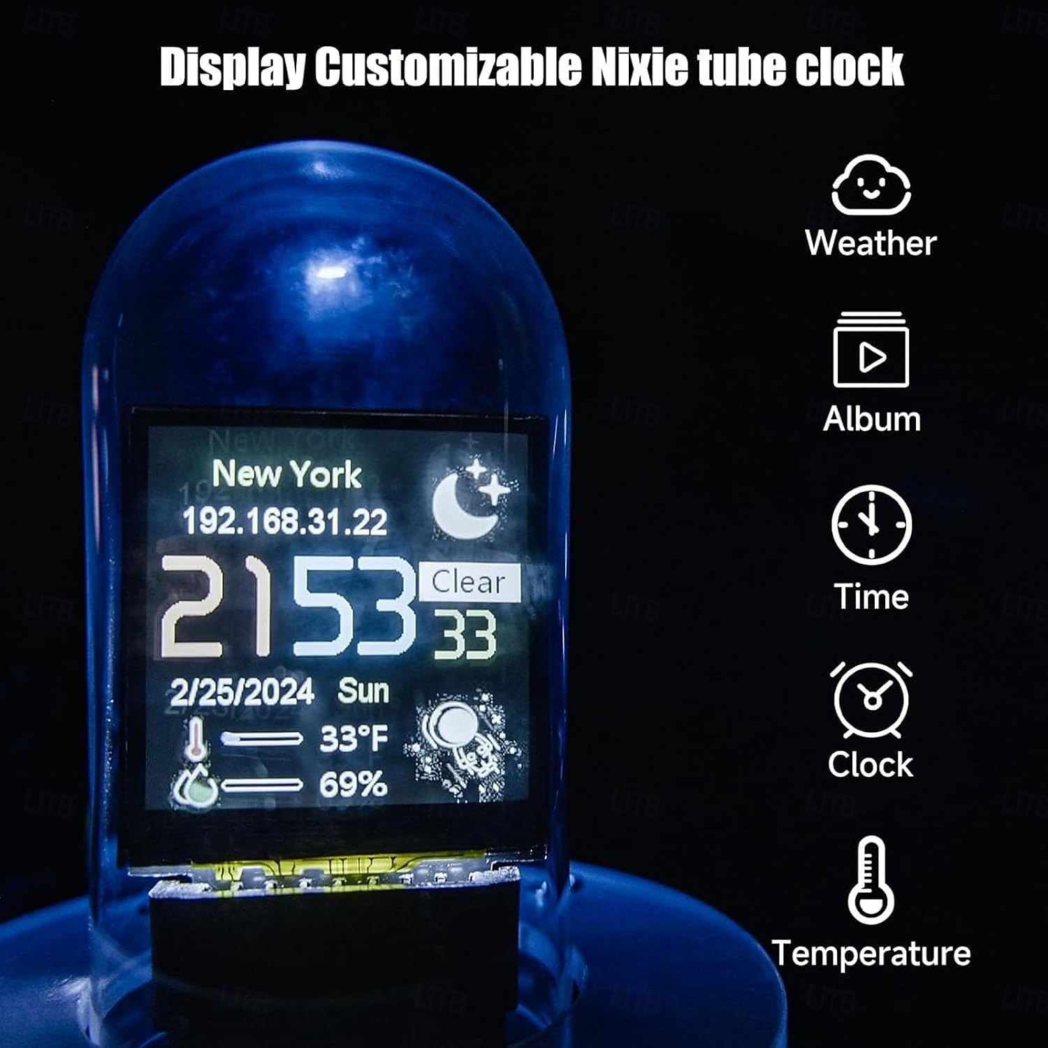 LED Night Lights WiFi-Synced Nixie Tube Clock 1.54 Inch LCD Screen Weather Display 12/24 Hour Electronic Touch to Switch Themes Clock RGB Digital Clock with Electronic Album Feature for Home Office 1PC 2025 - $53.99 –P2