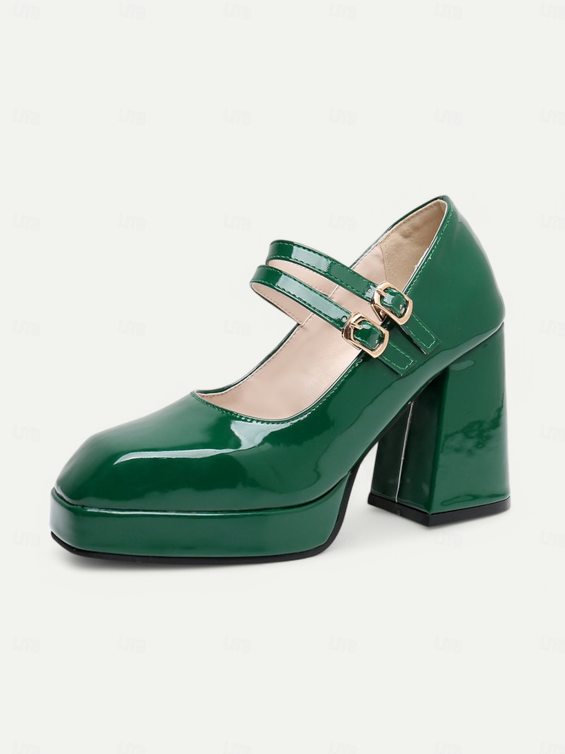 Women's 1980s Retro Double Strap Mary Jane Heels – Green Patent Leather Block Heel Platform Shoes for Vintage-Inspired Fashion, Parties, and Casual Wear 2025 - $46.99 –P2