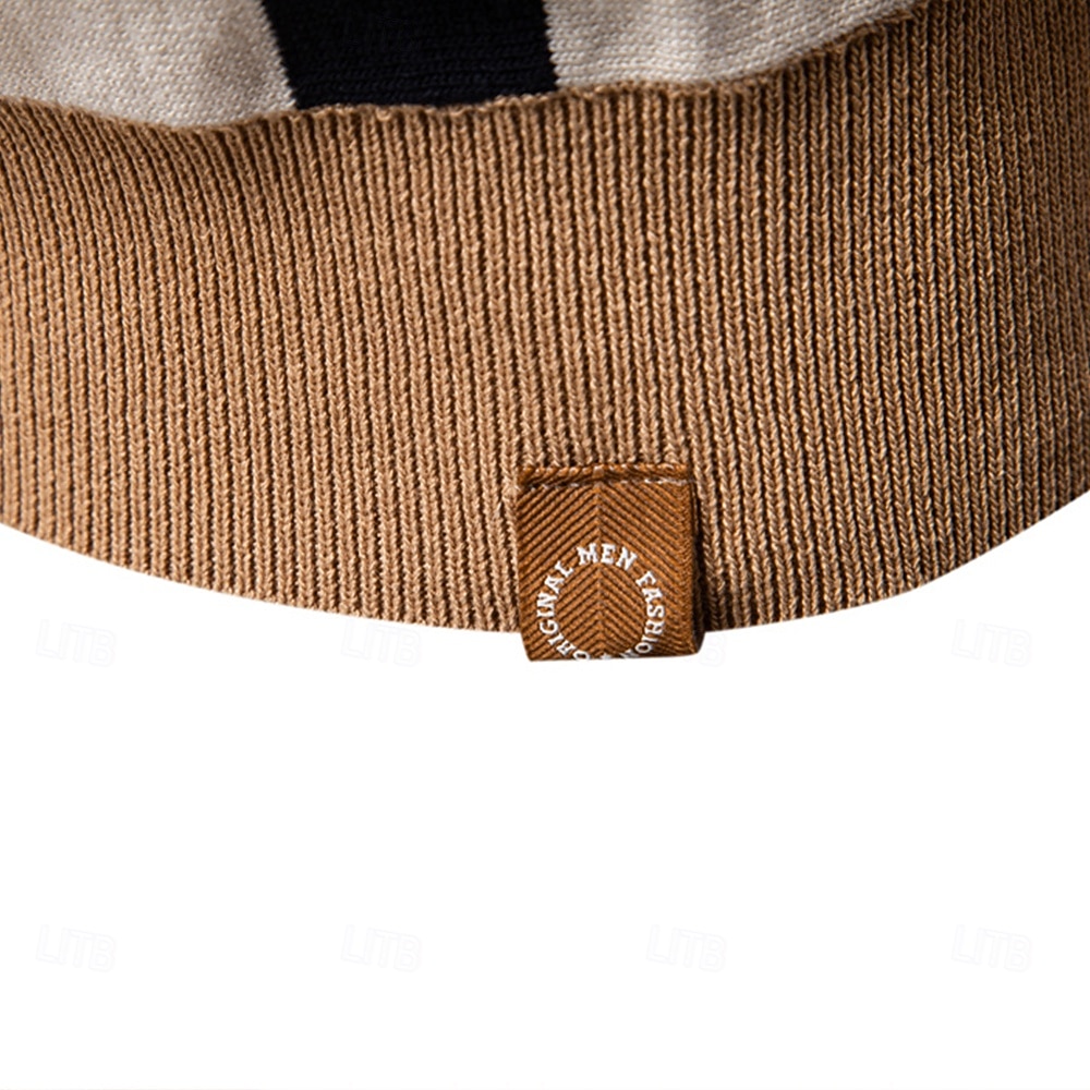 Men's Polo Knit Polo Sweater Formal Work Turndown Short Sleeve Striped Vertical Stripes Stripe Buttons Spring Black Khaki Polo 2026 - $29.99 –P14