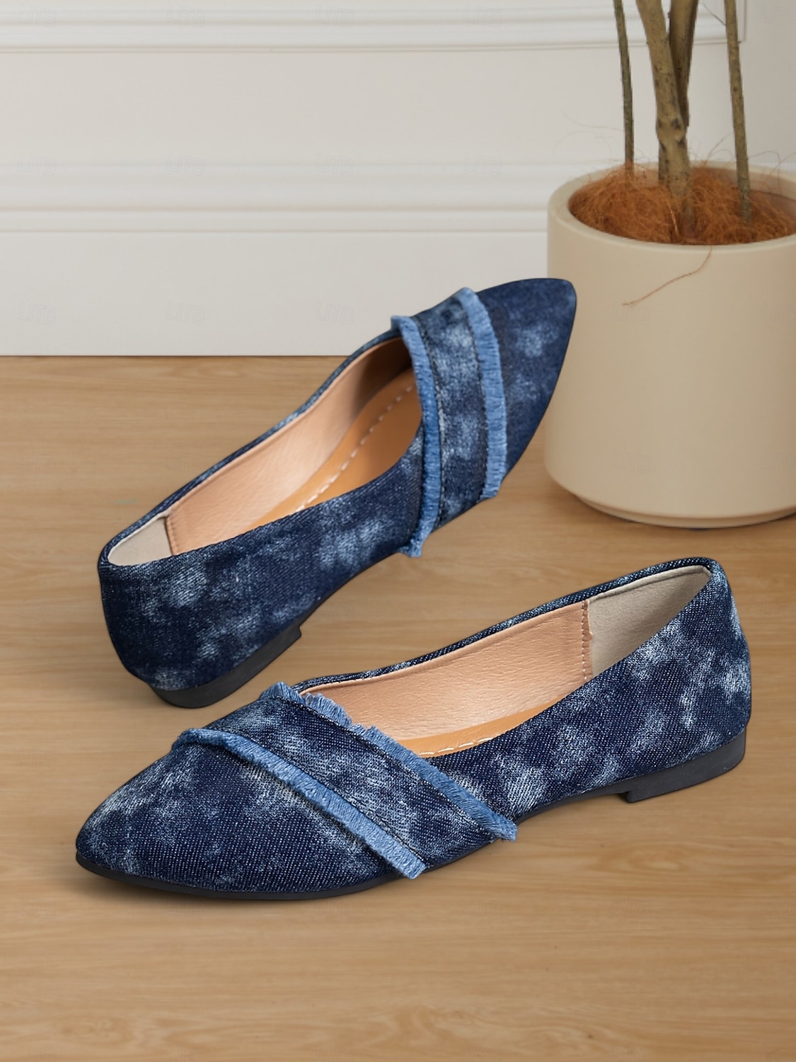 pantofi de damă din denim cu vârf ascuțit - pantofi slip-on cu franjuri uzați pentru ținute casual 2025 - $19.99 –P2