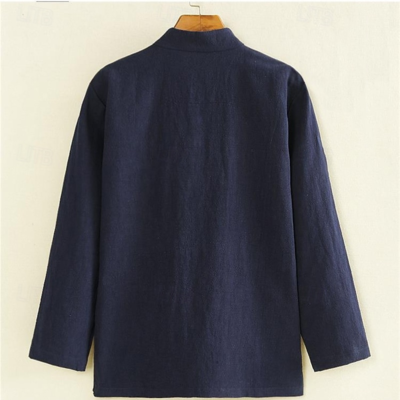 Per uomo Camicia camicia di lino Maglietta informale Camicia con bottoni Camicia di cotone Liscio Da mare Hawaiano Nero Blu marino Cachi Manica lunga A fascia Primavera Abbigliamento Tasca frontale del 2025 a $25.99 –P8