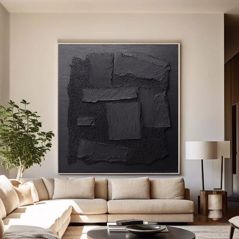 Large Abstract Canvas Black Minimalist painting handmade Abstract Painting Nordic Abstract Painting for Living Room Abstract Painting Boho Abstract Wall Art painting 2025 - $125.99 –P4