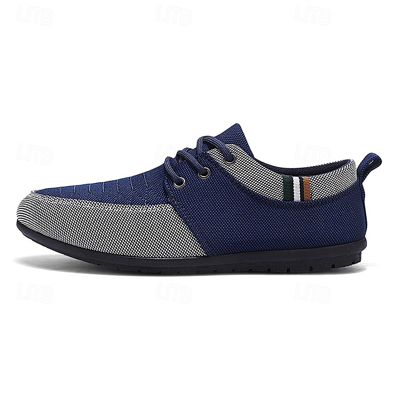 sapatos masculinos casuais com cadarço em bege e azul marinho, design exclusivo em tecido, perfeitos para o estilo e conforto do dia a dia de 2025 por $24.99 –P2