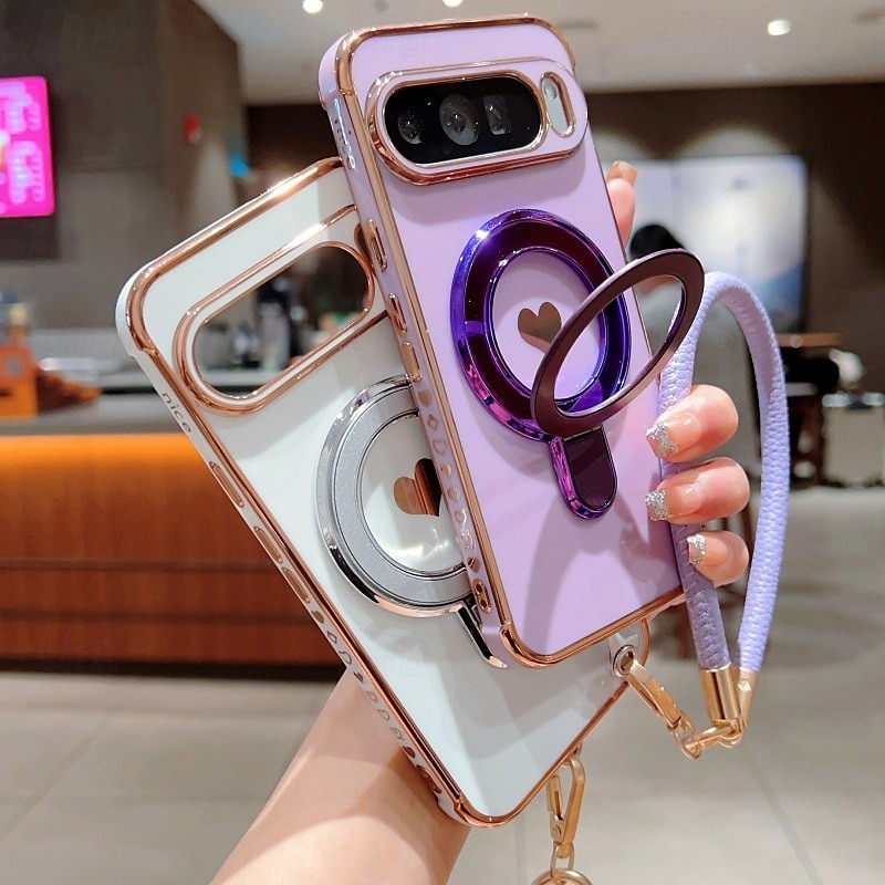 Phone Case For Google Pixel 9 Pro Pixel 9 Pro XL Pixel 8 Pro Pixel 8 Pixel 9 Back Cover with Stand Holder with Wrist Strap Shockproof Retro Plating 2025 - $17.99 –P12