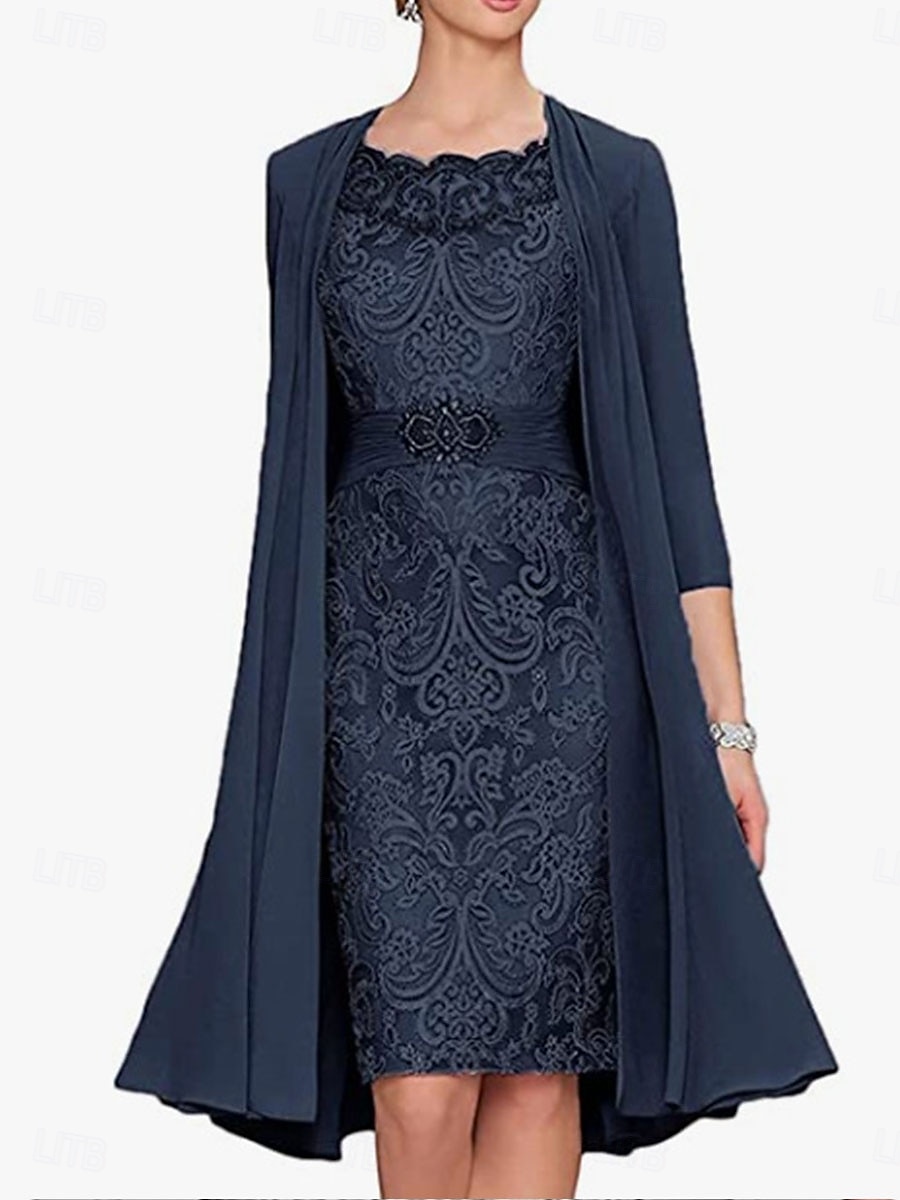 Dress SeMother of the Bride Dress Elegant Simple Crew Neck Knee Length Polyester Long Sleeve with Solid Color Graduation Dress 2025 2025 - $149.99 –P4
