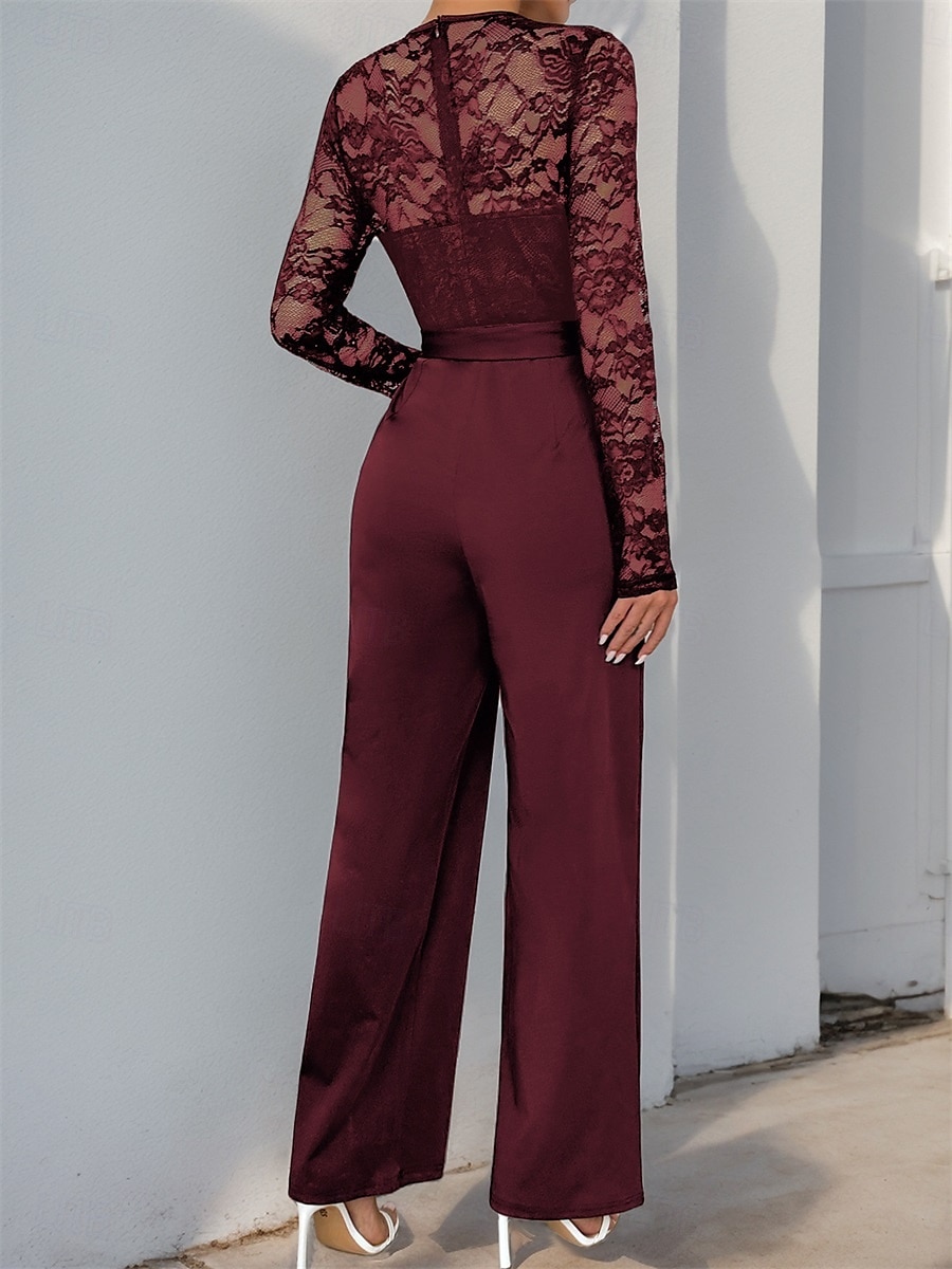 Jumpsuit  Byxdress Brudens Mor Elegant Avslappnad Juvel Hals Golvlängd Polyester Lång Ärmar med Spets 2025 2025 - $79.99 –P18