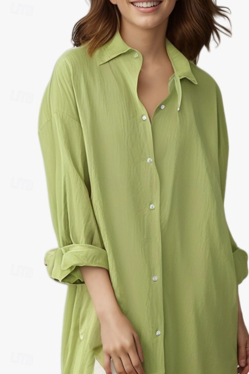 Per donna Abito Midi Abito Camicia Abito in cotone e lino Moda Essenziale Classico Vacanza Ferie Uscire Vestibilità regolare Semplice Manica Lunga Colletto a Camicia Nero Bianco Verde chiaro Rosa del 2025 a $26.99 –P19