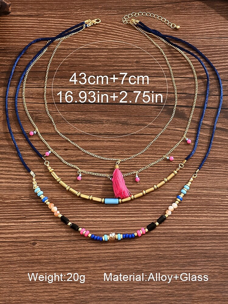 Boho Layered Beaded Necklace Set for Women – Colorful Handmade Tassel Pendant Choker, Beach Festival Jewelry for Summer & Vacations 2025 - $11.99 –P8