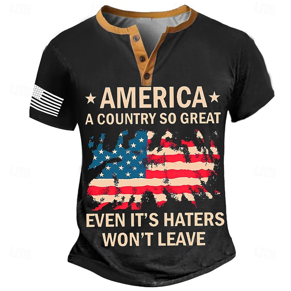 4th of July 2026 250th Memorial Day Men's Vintage Retro Designer US Flag Henley Short Sleeve T-Shirt Casual Daily Street 2026 - $21.99 –P3