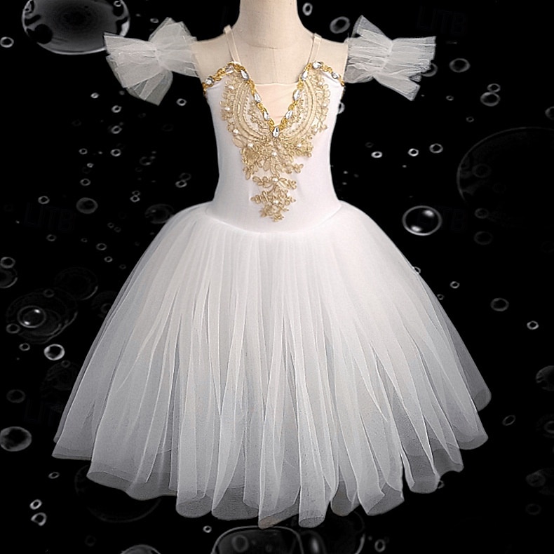 Tutu Kleid Kleid Strass Spitze Stickerei Mädchen Leistung Training Ärmellos Hoch Netzstoff Spandex 2025 - $38.99 –P1