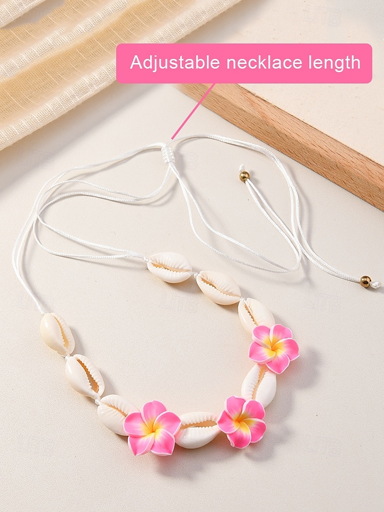 Handmade Cowrie Shell Necklace with Plumeria Flowers – Boho Hawaiian Beach Jewelry for Women, Adjustable Summer Surfer Choker, Tropical Vacation & Festival Accessory 2025 - $7.99 –P7