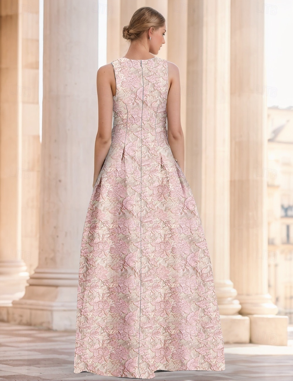 Linha A Vestidos de noite Elegante Vestido Formal Casamento Longo Sem Manga Decote V Fibra Sintética com Estampa floral Fenda Bolsos 2025 de 2025 por $149.99 –P4