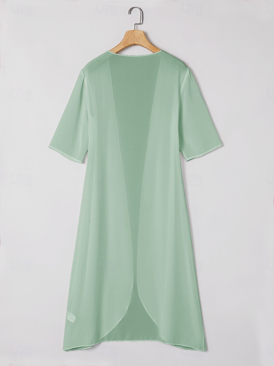 Women's Chiffon Cover-Up Jacket Solid Color Elegant Stylish Half Sleeve Sage Green Summer Spring 2025 - $29.99 –P2