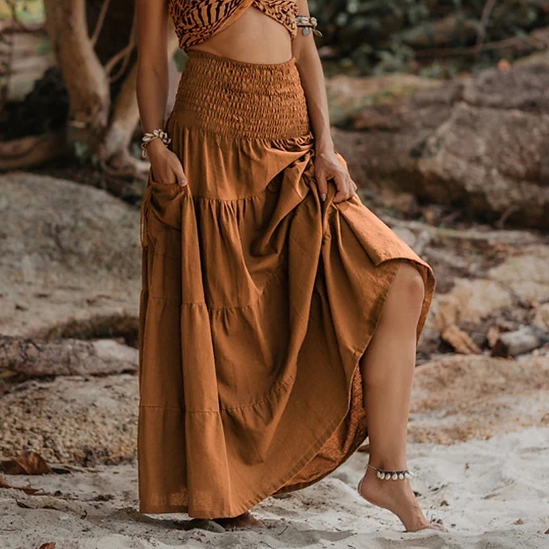 Retrò Vintage Medievale Rinascimento Maxi Gonna Fiera del Ren Vichinghi Elfico Elastico in vita Ispirato alla Reggenza Tinta unica Per donna Fantasia Mascherata Vacanza Casual Quotidiano LARP Adulti del 2025 a AU $31.59 –P1