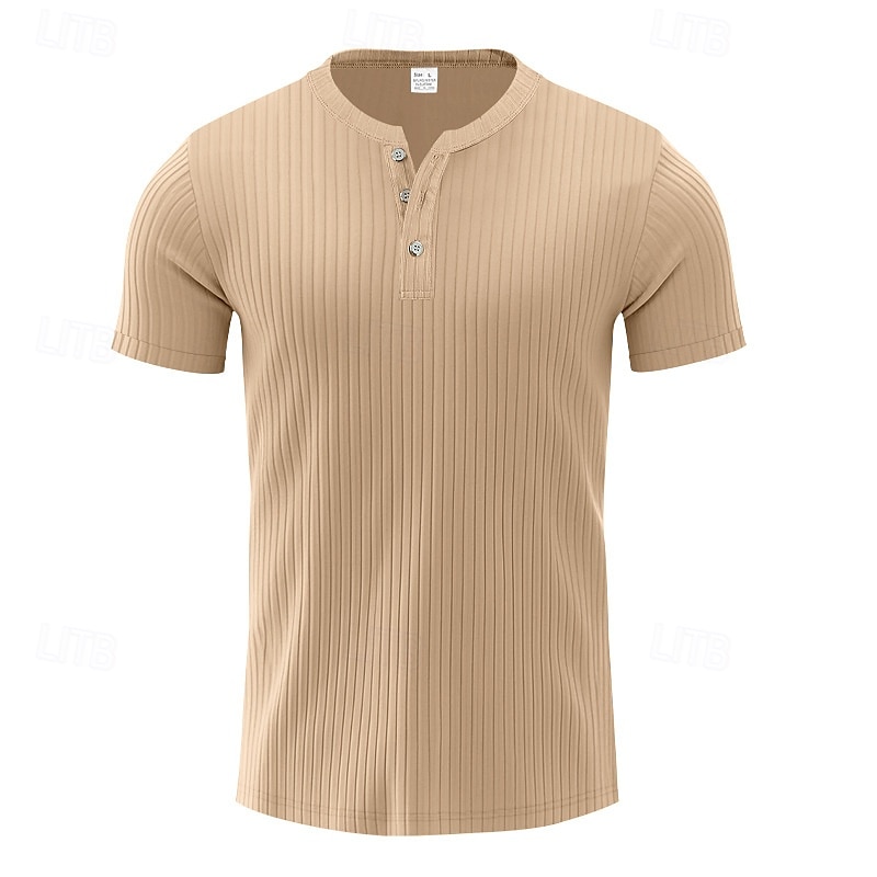 Hombre Camiseta con botones Camiseta Henley Shirt Tee Manga Corta Henley Verano Primavera Plano Moda Design Básico Jacquard Vacaciones Calle Noche Negro Blanco Rojo Camiseta superior para hombre 2025 - $20.99 –P19