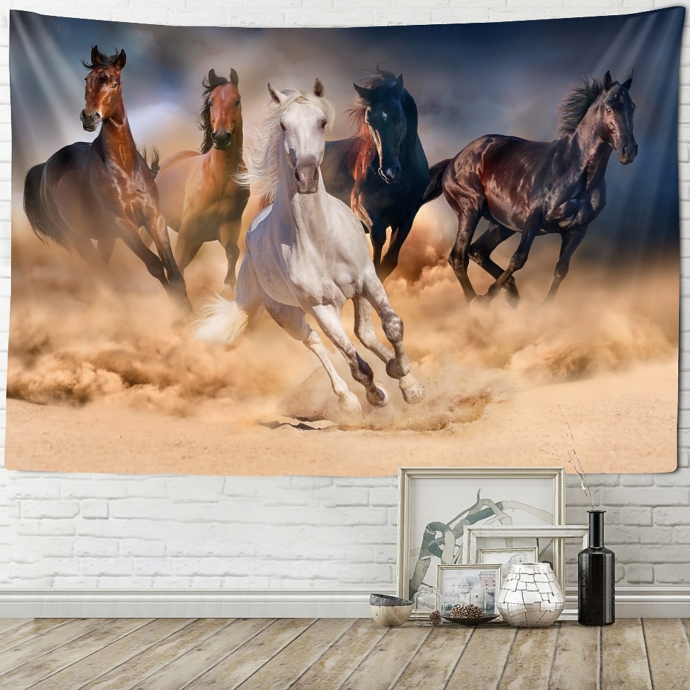un gruppo di cavalli al galoppo animali piante e paesaggi arazzo appeso arte murale grande arazzo decorazione murale sfondo fotografico coperta tenda casa camera da letto soggiorno decorazione del 2026 a $18.99 –P4