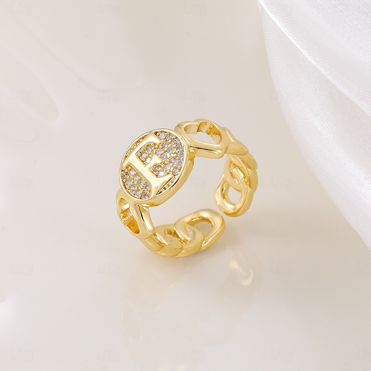 gepersonaliseerde letterring, cadeau voor moeder, 18k vergulde koperen ring, glad hartontwerp, verstelbare open band met zirkoon, stijlvolle en veelzijdige sieraden voor vrouwen 2025 - $5.99 –P15
