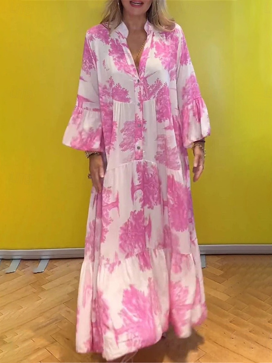 Damen kleid lang Casual kleid Schaukelkleid Sommerkleid Elegant Modisch Modern Täglich Strand Wochenende Regular Fit Blumen Langarm Gespaltener Hals Hellgrün Rosa Rote Violett Sommer 2025 - $25.99 –P3