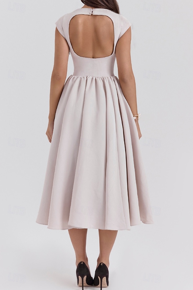 Dames Halflange jurk Witte jurk Modieus Modern Verjaardag valmistuminen Afspraakje Normale pasvorm Effen Mouwloos Strakke ronde hals Zwart Lichtgrijs Beige Zomer 2025 - $33.99 –P20