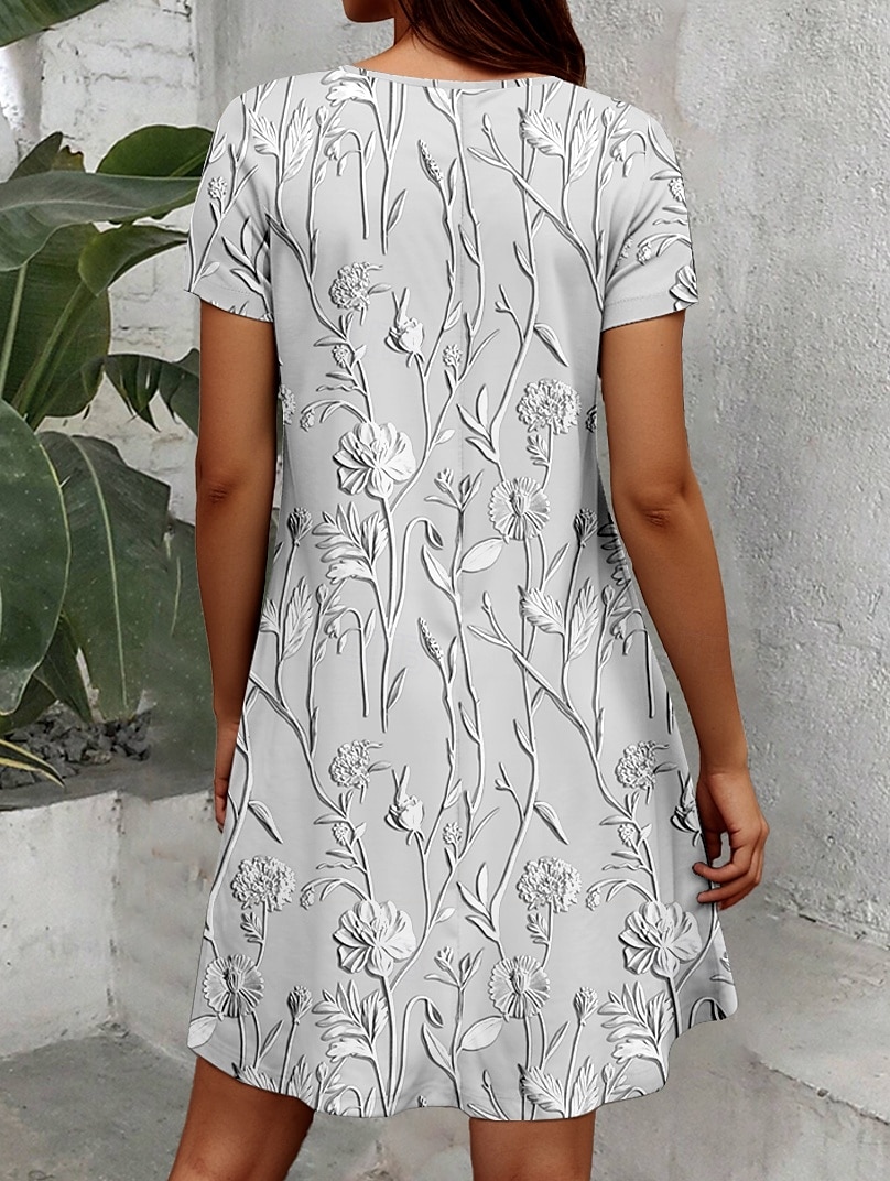 Femmes Mini Robe Robe Décontractée Robe T-Shirt Robe d'Été Robe trapèze Bohème ancien Élégant Plage Coupe régulière Fleuri Graphique Motif cachemire damassé bohème Manche Courte Col ras du cou Argent de 2025 ? $23.99 –P5