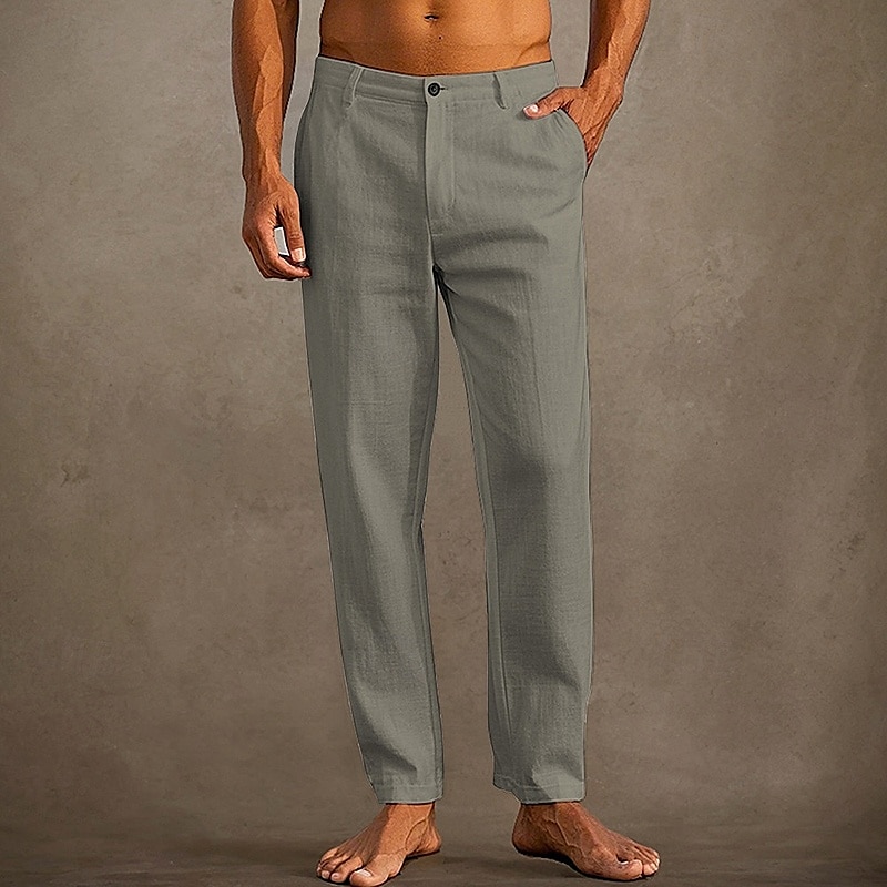 Men's Linen Pants Trousers Summer Pants Beach Pants Pocket Plain Comfort Breathable Vacation Daily Holiday Hawaiian Boho Black White 2025 - $20.99 –P9