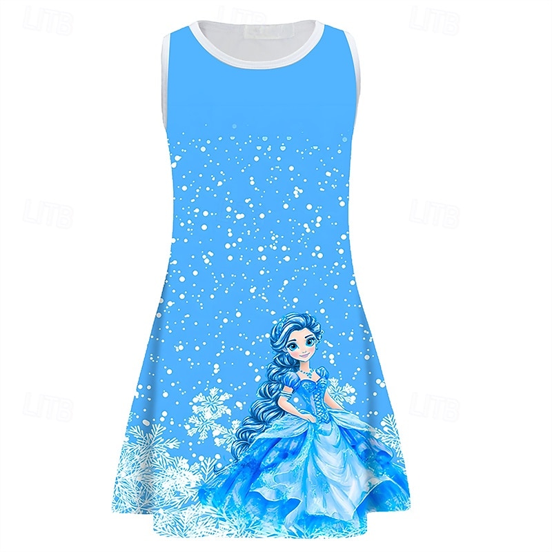 Mädchen' 3D Cartoon Schneeflocke Kleid Ärmellos Sommer Frühling Urlaub Täglich Ferien Prinzessin Schön Süß Kinder 4-12 Jahre Freizeitkleid A Linie Kleid Knielang Normale Passform 2025 - $13.99 –P5