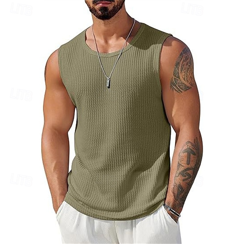 Herre Vest topp Underskjorte Ermeløs skjorte Ermeløs Crew-hals Sommer عادي Mote Designer Feriereise Gate Ut på byen Svart Hvit Navyblå Topp T-skjorte for menn 2025 - $14.99 –P8